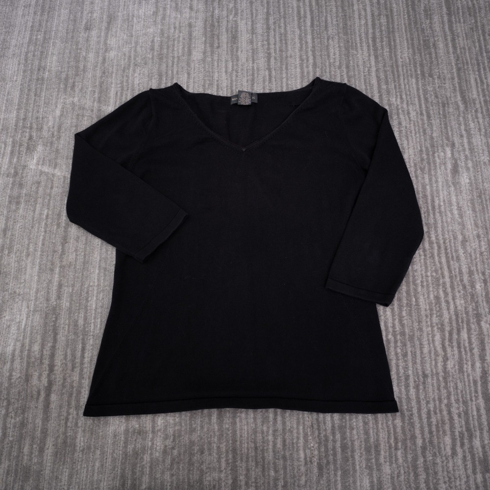 Banana Republic V-Neck Sweater Womens M Black Good 3/4 Sleeve Cotton Knit